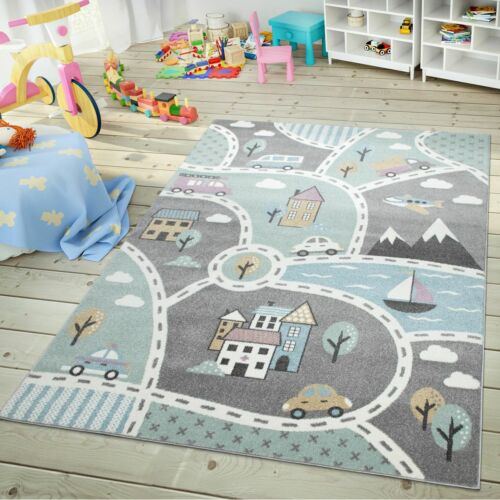 Kinder-Teppich, Spiel-Teppich Für Kinderzimmer, Mit Straßen-Motiv, In Grün Grau