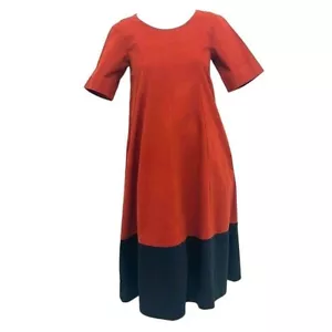 COS Burnt Orange Black Colour Block Thick Cotton Cotton Fall T-Shirt Dress Sz 2 - Picture 1 of 7