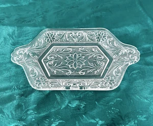 GL161-Crystal Etched Rectangular Relish Style Dish with Handles Vintage - Picture 1 of 3