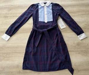 NWT Brooks Brothers Womens Dress Navy Multi 2 Blouse Dress Flannel Plaid Belted - Picture 1 of 8