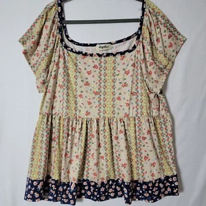 Haptics By Holly Harper Womens Babydoll Top 3X Flutter Sleeves Beige Floral VTG - Picture 1 of 10