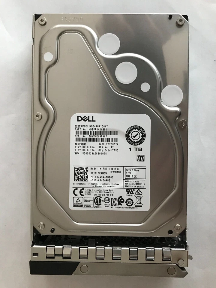 K4M5W DELL MG04ACA100NY 1TB HDD 7.2K RPM 3.5" SATA R530 T320 T420 0K4M5W R520 - Image 1 of 1