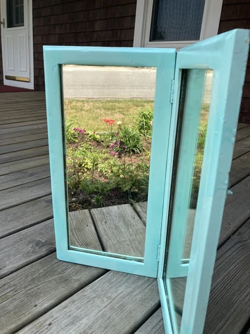 Vintage craftsman folding Vanity Bifold Boudoir mirror /Hardwood Old Glass Cover