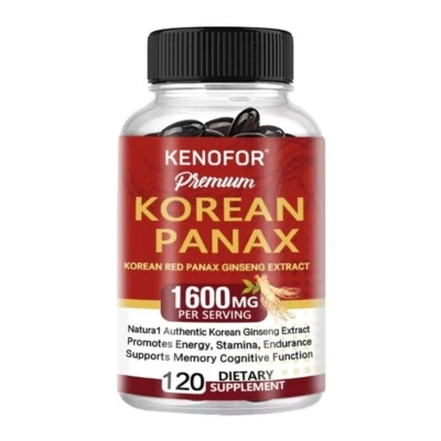 Korean Panax Ginseng Extract 1600 Mg Per Capsule I 120 Vegan Capsules I New - Image 1 of 4