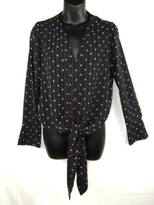 Alexis Semi Sheer Long Sleeve Tie Waist Blouse Small Polka Dot Black Red Multi - Picture 1 of 7