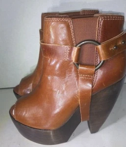 TopShop Top Shop Andi Brown Leather Platform Buckle Pumps Womens Size 9.5 - Picture 1 of 12