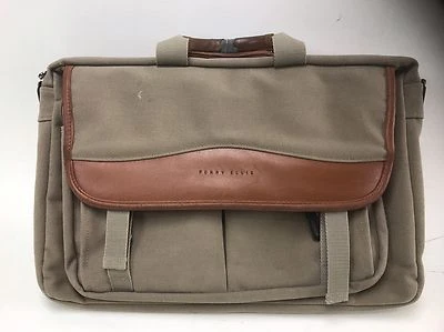Perry Ellis Tostado Caqui Lona con Imitación Cuero Mensajero Laptop Bolso Maletín Foto 1 de 4