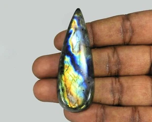Longpear Shape Natural Multi Flashy Labradorite Loose Gemstone Cabochon 81 Carat - Picture 1 of 3