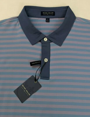 Peter Millar Crown Crafted Bass Performance Striped Polo Shirt 2XL Slim Fit - Image 1 of 4