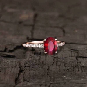 Natural Ruby Gemstone Women Anniversary Ring 14k Rose Gold Plated Silver Ring - Picture 1 of 2