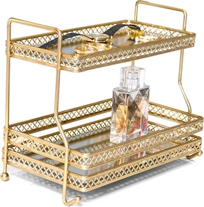 Two-Tier Mirrored Vanity Organizer - Perfume Tray for Dresser, Bathroom Counter - Picture 1 of 2