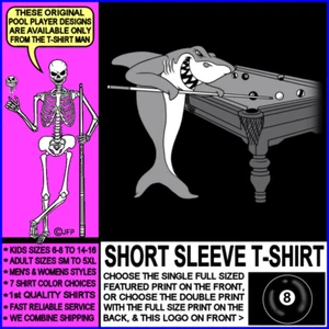 Pool Shark 8 Ball Skull and Crossed Pool Queue Sticks Hai Pool Player T-Shirt - Bild 1 von 24