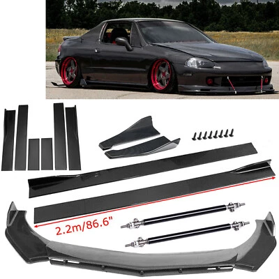 Carbon Fiber Front Bumper Lip Side Skirt/ Strut Rods For Honda Civic Del Sol - Image 1 of 4