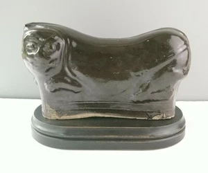 Antique Chinese Cat Figure Glazed Ceramic Pillow Wooden Stand 23cm wide - Picture 1 of 18