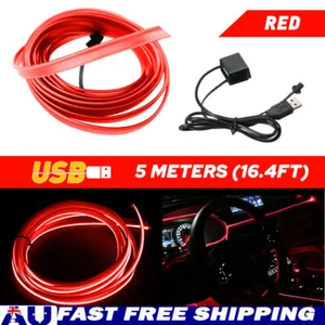 5M LED USB Red Car Decor Interior Wire Atmosphere Strip Light Accessories Lamp - Picture 1 of 13
