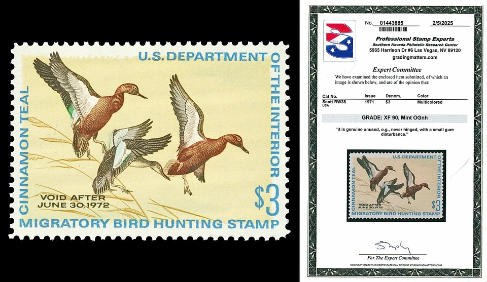 Scott RW38 1971 $3.00 Duck Stamp Mint Graded XF 90 NH with PSE CERT - Image 1 of 1