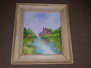 OLD WATER MILL ORIGINAL LANDSCAPE OIL ON CANVAS PAINTING - SIGNED - 8" x 9" - Picture 1 of 12