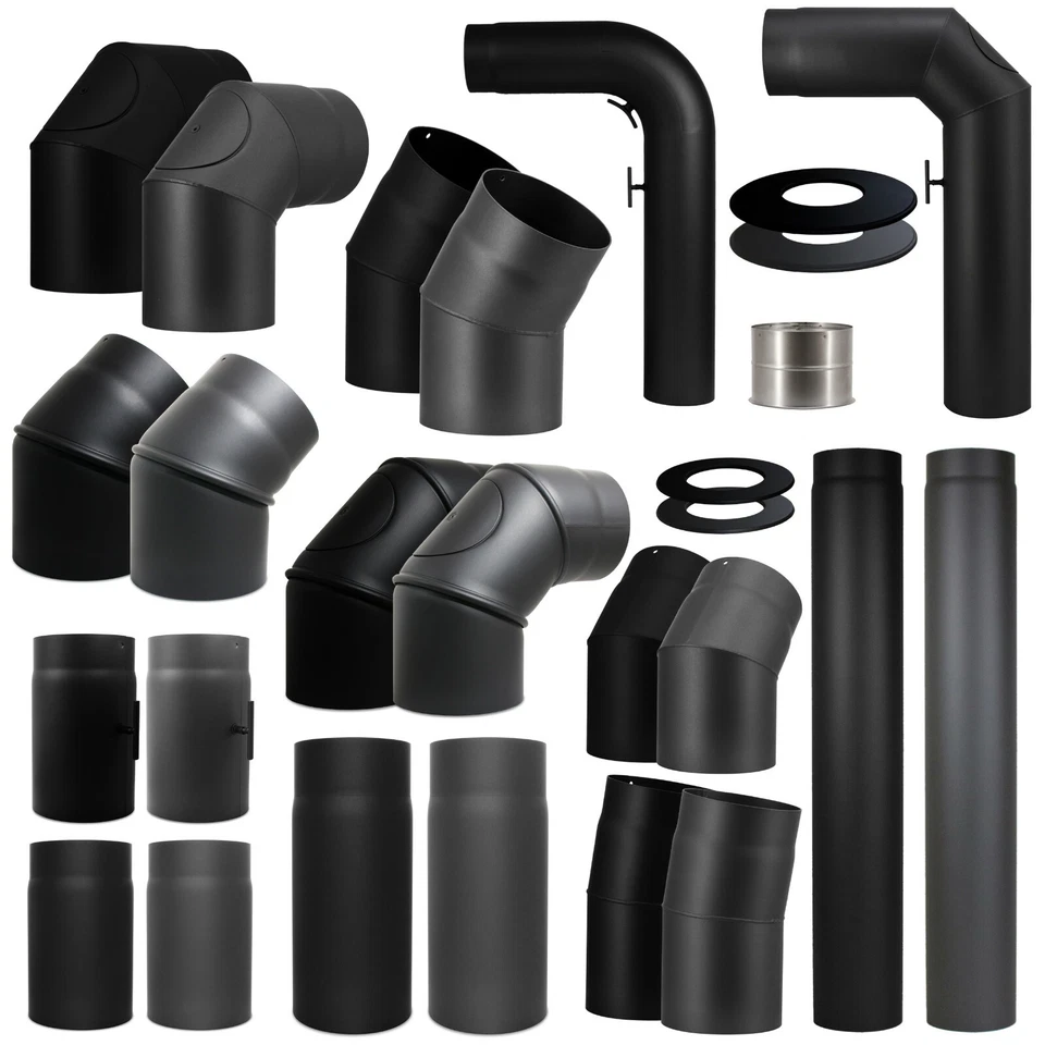 Ofenrohr Rauchrohr 150 mm Kaminrohr Abgasrohr 2mm schwarz grau Winkel Wand Stahl - Bild 1 von 1