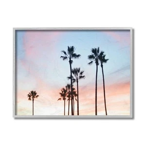 Sunset Sky with Palm Tree Silhouettes Unsplash Grey Framed Wall Art, 16 x 20 - Picture 1 of 6
