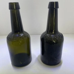 2 Antique Embossed Medicinal Bottles - Johann Hoff - Green Bottles - Picture 1 of 8