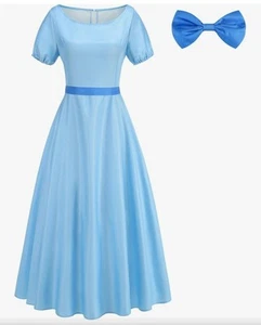 Adult Womens Princess Dress Light Blue Maxi Dresses Halloween Cosplay Costume - Picture 1 of 5