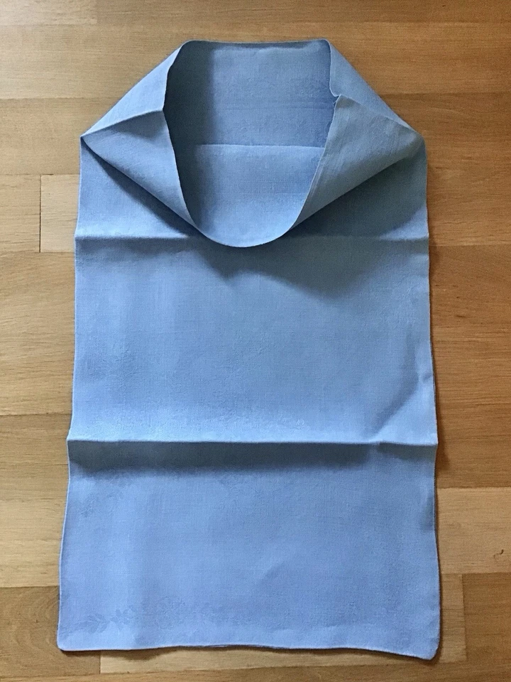 SAC À PAIN EN LIN DAMASSÉ LINGE ANCIEN TEINTÉ BLEU VINTAGE EN TBE ORIGINE FRANCE - Photo 1/4