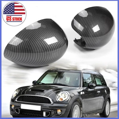 2Pcs Carbon Fiber Mirror Cover Cap For Mini Cooper R55 R56 R57 R58 R59 R60 R61 . — 第 1/4 张图片