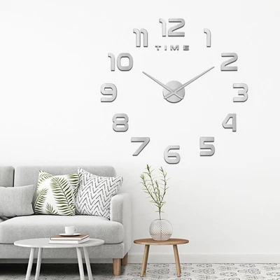 3D Large Wall Clock Acrylic Modern DIY Mirror Surface Sticker Office Decor Home - image 1 of 4