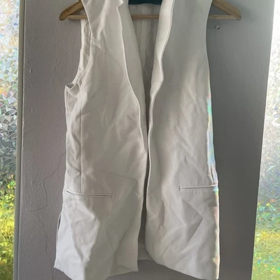 White Sleeveless Longline Open Front Blazer Vest - Image 1 of 4