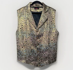 Vatpave XXL Vest Iridescent Scale Button Point Gold Black Steampunk Victorian - Picture 1 of 5