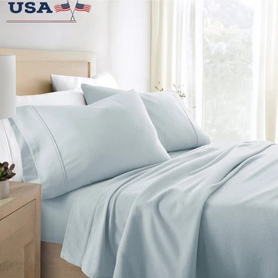 100 Cotton Flannel 4 Piece Deep Pocket Sheet Set Queen Cozy Soft Bedding New - Image 1 of 4