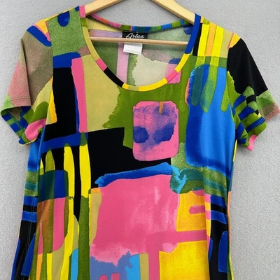Top túnica de colección Artex Fashions estampado abstracto neón talla M geométrico colorido Artcore Foto 1 de 4