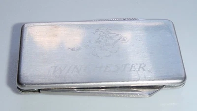 Winchester Money Clip Nail File Pocket Knife Stainless Steel Horse Engraving - Image 1 of 4