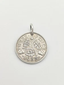 Vintage 1933 Silber Drei Pence Münze Charm Anhänger - Bild 1 von 3