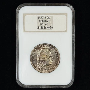 1927 50C MS65 Toned Vermont Commemorative Half Dollar - Old NGC Fatty - Original - Picture 1 of 2