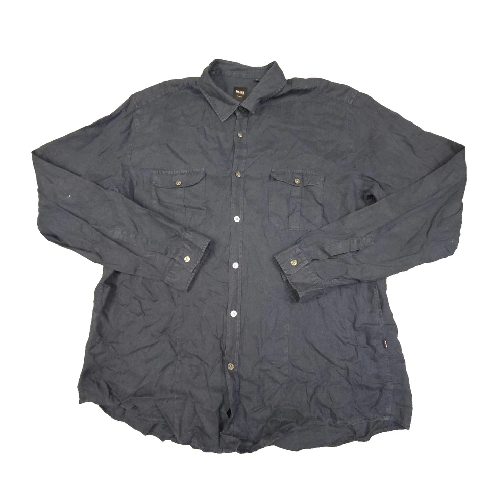 Hugo Boss Shirt Mens XLARGE blue Long Sleeve Button Up collared Linen Size XL - Image 1 of 4