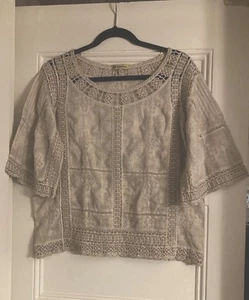Democracy Womens Beige Cotton Lace & Embroidered Tunic Top Size M - Picture 1 of 11