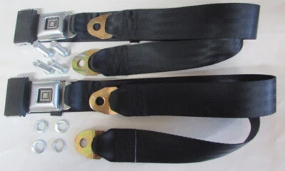 Deluxe Lap Seat Belt Kit With Mounting Classic Musclecar Seatbelt Set 60" Black - Image 1 of 4