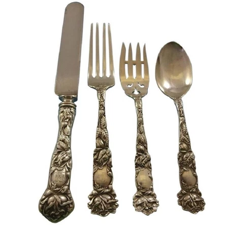 Bridal Rose by Alvin Sterling Silver Flatware Service For 12 Set 49 Pieces Cover