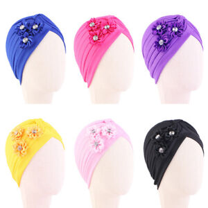 Newborn Girls Boys Flower Pleated Hijab Turban Cap Wrap Beanie Hat Headwear 1-3Y