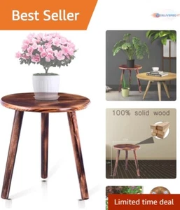 Plant Stand Indoor Wood 12 Inch Tall Round Stool for Flower Pots Home Decor - Picture 1 of 9