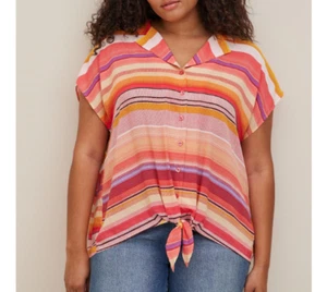 Torrid Talla 1X NUEVO Challis Tie-Front Dolman Top Rayas Manga Corta Multicolor - Imagen 1 de 11