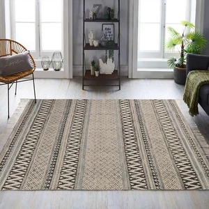 Handwoven Cotton Block Printed Low Pile Non-Slip Home Decor Rugs for Living Room - Picture 1 of 8