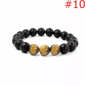 Natürliches schwarzes mattes Lavastein Tigerauge 10 mm Perlen Unisex Yoga Armband Neu ohne Etikett - Bild 1 von 8