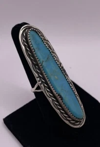 Native American Extra Large Elongated Kingman Turquoise Ring Size 8.5 (12.4g) - Imagen 1 de 7
