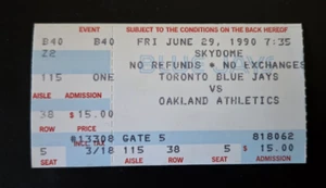 Oakland A's Dave Stewart No Hitter Ticket Stubs Toronto Blue Jays June 29th 1990 - Picture 1 of 2