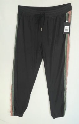 PJ Salvage Lounge Jogger Pants Women Medium Drawstring Stretch Black Striped - Image 1 of 4
