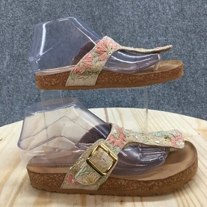 Luna Blue Sandals Womens 38 TBar Embroidered Flats Multicolor Fabric Slip On - Picture 1 of 15
