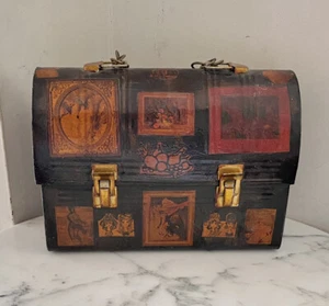 Vintage 1960's MOD era Black Metal Lunch Box Chain Handbag - Decoupaged Art - Picture 1 of 6