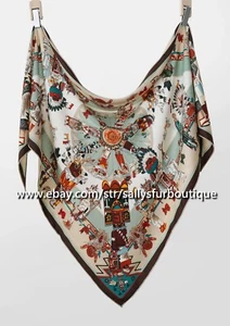 Sallys Cashmere & Silk Wrap Scarf Aztec Print Large Triangle Shawl 190*120cm - Picture 1 of 22